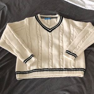 V-neck white oversized sweater